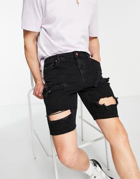 商品ASOS | ASOS DESIGN skinny denim shorts in black wash with rips,商家ASOS,价格¥163图片