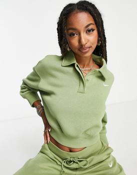 NIKE | Nike mini swoosh cropped polo sweatshirt in alligator green商品图片,8.5折