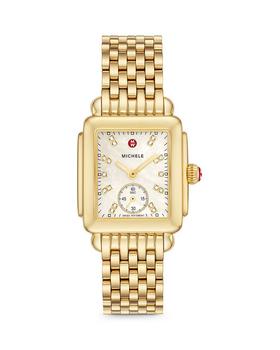 Michele | Deco Mid Gold Diamond Dial Watch, 29 x 31mm商品图片,额外9.5折, 额外九五折