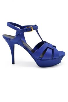 圣罗兰鞋女鞋, Yves Saint Laurent | Luxury Shoes For Women   Saint Laurent Tribute Blue Leather Sandals Low Heel商品图片 9折