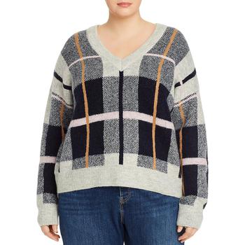AQUA | Aqua Curve Womens Plus Cropped Plaid Sweater商品图片,1.4折, 独家减免邮费