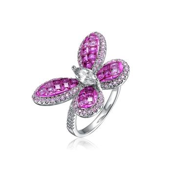 商品Genevive | Sterling Silver with Rhodium Plated and Ruby Cubic Zirconia Butterfly Ring,商家Macy's,价格¥1378图片