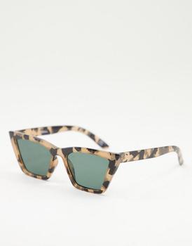 ASOS | ASOS DESIGN pointy square cat eye sunglasses in milky tort with g15 lens商品图片,6.2折