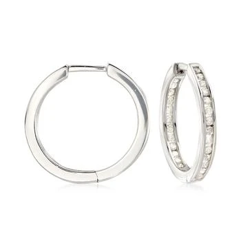 Ross-Simons | Ross-Simons Channel-Set Diamond Inside-Outside Hoop Earrings in Sterling Silver 4.2折, 独家减免邮费