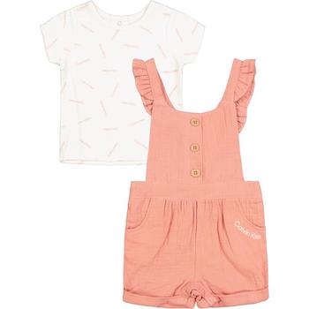 Calvin Klein | Baby Girls Logo T-shirt and Gauze Ruffle-Trim Shortalls Set, 2 Piece商品图片,7.5折