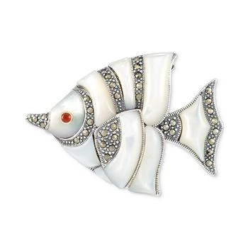 Mother of Pearl & Marcasite (1/2 ct. t.w.) Fish Pin in Sterling Silver