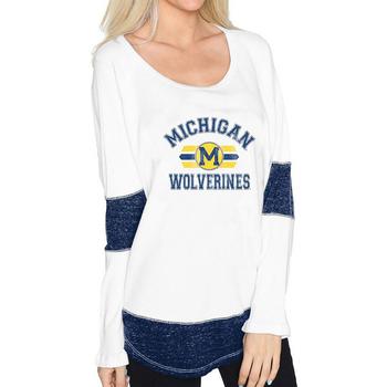 更多The Original Retro Brand, The Original Retro Brand | Women's White Michigan Wolverines Contrast Boyfriend Thermal Long Sleeve T-Shirt商品图片 