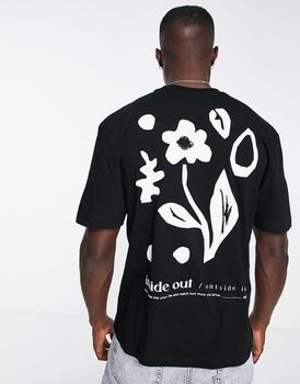 River Island | River Island flower print t-shirt in black商品图片,