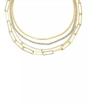 Ettika Jewelry | 18k Gold-Plated 3-Pc. Set Cubic Zirconia Mixed Link Necklaces,商家Macy's,价格¥412