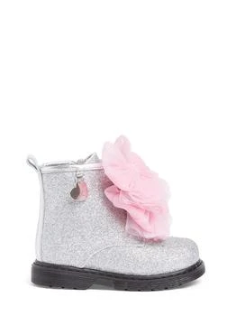 MONNALISA | Glittered Zip-up Boots W/ Tulle Bow 额外6.5折, 额外六五折