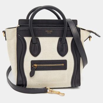 celine nano, [二手商品] Celine | Celine Beige/Black Canvas And Leather Nano Luggage Tote商品图片 7.7折, 满1件减$100, 满减