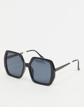 ASOS | ASOS DESIGN frame oversized 70s sunglasses in shiny black商品图片,