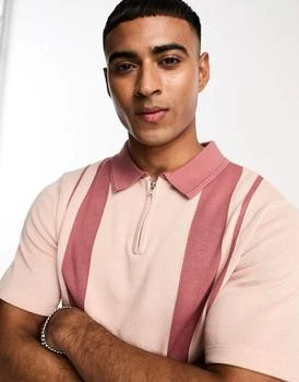 River Island | River Island border blocked long sleeve polo shirt In pink 6折