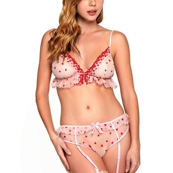 万年龟推荐, iCollection | Women's A Thousand Hearts Ruffle Sheer Lingerie Set商品图片 6折
