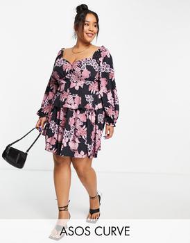 S Rothschild & CO衣服, ASOS | ASOS DESIGN Curve co-ord flippy mini skirt in 70s floral print商品图片 5.5折