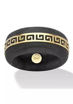 商品Genuine Black Jade Solid 10k Yellow Gold "Greek Key" Ring图片