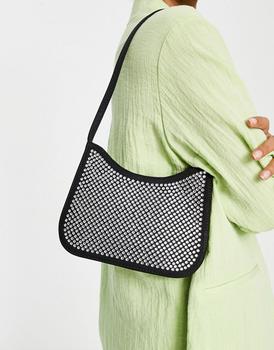 asos腋下包, ASOS | ASOS DESIGN step gusset diamante shoulder bag in black商品图片 