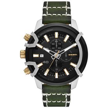 diesel手表是什么牌子, Diesel | Men's Chronograph Griffed Dark Green Leather Strap Watch 48mm商品图片 