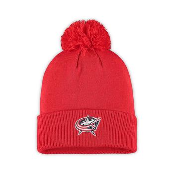 推荐Men's Red Columbus Blue Jackets Primary Logo Cuffed Knit Hat With Pom商品