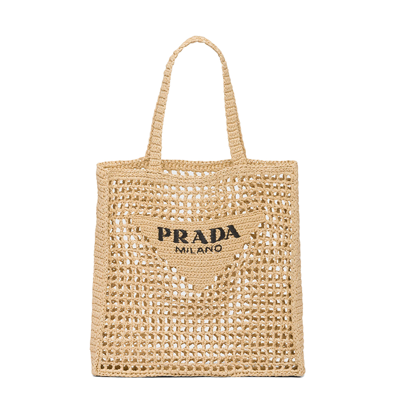 Prada | PRADA/普拉达 22新款 女士棕褐色酒椰纤维解构式单肩手提镂空托特包商品图片,额外9.5折, 包邮包税, 额外九五折