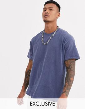 推荐Reclaimed Vintage inspired oversized overdye t-shirt in blue商品