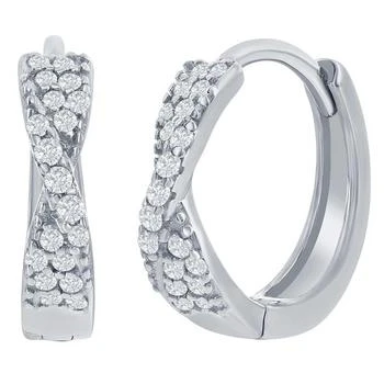 Classic | Classic Women's Earrings - Sterling Silver Twisted CZ 14mm Huggie Hoop | D-8325,商家My Gift Stop,价格¥135