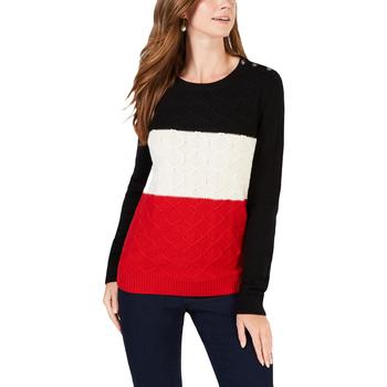 推荐Charter Club Womens Ribbed Trim Colorblocked Crewneck Sweater商品