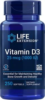 Life Extension | Life Extension Vitamin D3, 1000 IU, 250 softgels - 25 mcg (25 mcg (1000 IU), 250 softgels),商家Life Extension,价格¥71