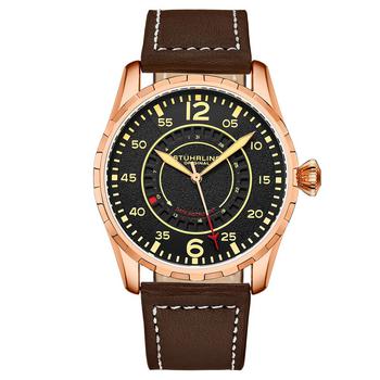 Stuhrling | Men's Quartz Brown Genuine Leather with Cream Contrast Stitching Strap Watch 44mm商品图片,