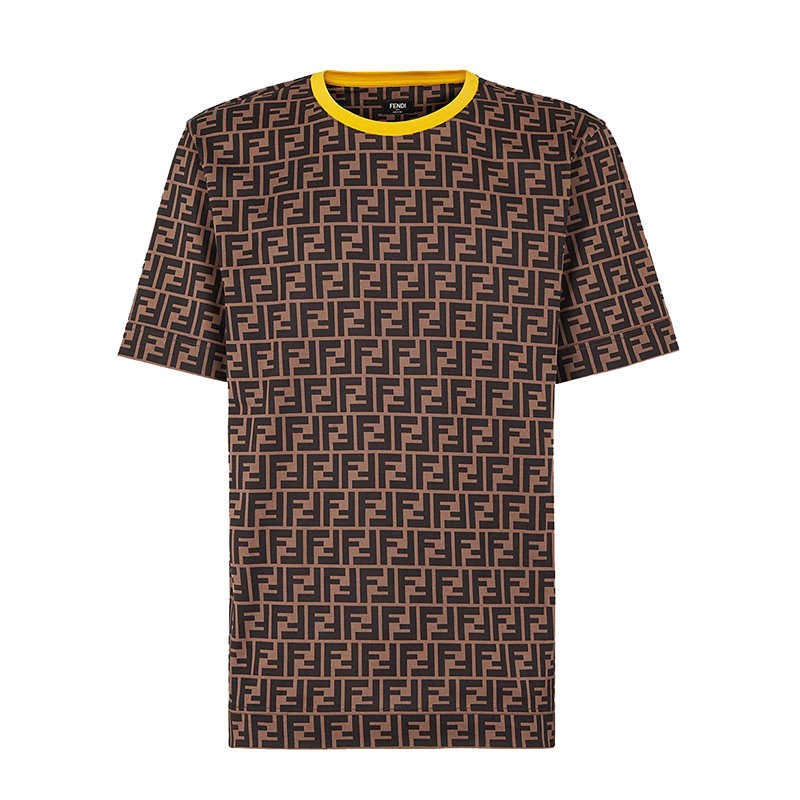 Fendi | 【预售3-7天】FENDI/芬迪  男士FF图案棕色纯棉短袖T恤 FY0936A6ZUF0QT1商品图片,包邮包税
