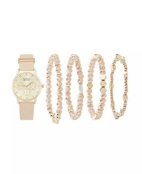 American Exchange | Women's Beige Polyurethane Leather Strap Analog Watch 32mm with Stackable Bracelets Gift Set,商家Macy's,价格¥201