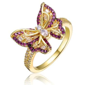 推荐Young Adults/Teens 14k Yellow Gold Plated With Amethyst & Cubic Zirconia Butterfly Split Top Ring商品