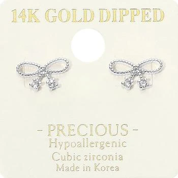 FASHNZFAB | 14K Gold Dipped Hypoallergenic CZ Stone Accent Bow Stud Earrings - Rhodium,商家Premium Outlets,价格¥149