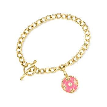 Ross-Simons | Ross-Simons Pink Jade "Good Fortune" Removable Butterfly Charm Bracelet in 18kt Gold Over Sterling,商家Premium Outlets,价格¥981