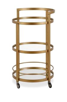 商品Hause Round Brass Finish Bar Cart with Mirrored Shelf图片