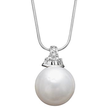 商品14k White Gold Necklace, Cultured South Sea Pearl (13mm) and Diamond (1/8 ct. t.w.) Pendant图片