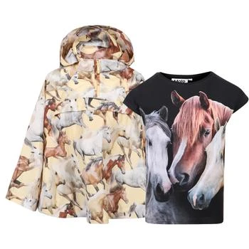 推荐Horses print hooded poncho and organic t shirt set in yellow and black商品