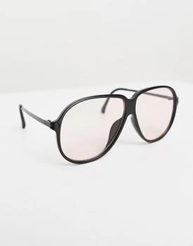 推荐ASOS DESIGN retro aviator sunglasses with black matte frame and pink lens商品