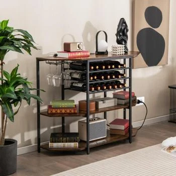Hivvago | 3-Tier Wine Bar Cabinet with Storage Shelves-Brown,商家Premium Outlets,价格¥994