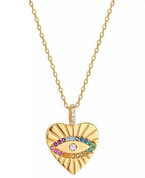 Giani Bernini | Multicolor Cubic Zirconia Evil Eye Heart Pendant Necklace in 18k Gold-Plated Sterling Silver, 16" + 2" extender, Created for Macy's,商家Macy's,价格¥241