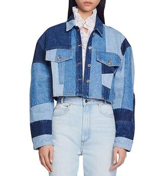 sandro外套是什么牌子, Sandro | Natie Patchwork Cropped Denim Jacket商品图片 独家减免邮费