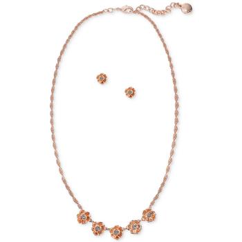 推荐Rose Gold-Tone Pavé Flower Statement Necklace & Button Earrings, Created for Macy's商品