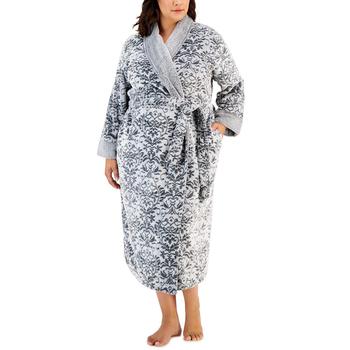 Charter Club | Plus Size Plush Floral Scroll Wrap Robe, Created for Macy's商品图片,