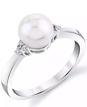 Macy's | Cultured Freshwater Pearl (7mm) & Diamond (1/20 ct. t.w.) Ring in 14k White Gold,商家Macy's,价格¥2244