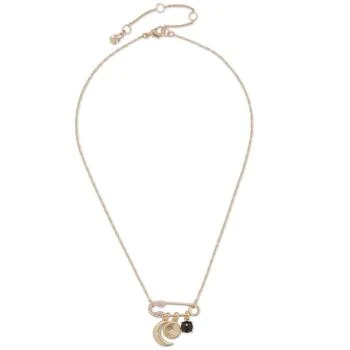 Lucky Brand | Gold-Tone Mixed Stone Safety Pin & Celestial Charm Pendant Necklace, 16" + 3" extender,商家Macy's,价格¥261