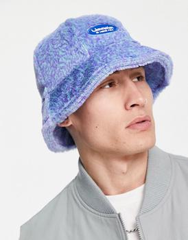 推荐ASOS DESIGN bucket hat in blue and purple fur with rubber patch商品