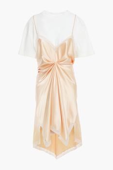 加拿大Alexander Wang, Alexander Wang | Asymmetric layered ruched jersey and silk-satin crepe mini dress商品图片 4.4折