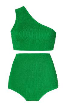 商品Bottega Veneta - Women's Crinkled One-Shoulder High-Rise Bikini - Green - Moda Operandi图片