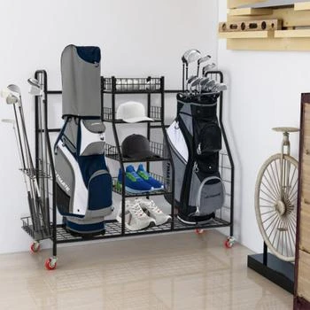 Hivvago | Double Golf Bag Rack with Removable Golf Club Stand and Wheels-Black,商家Premium Outlets,价格¥720