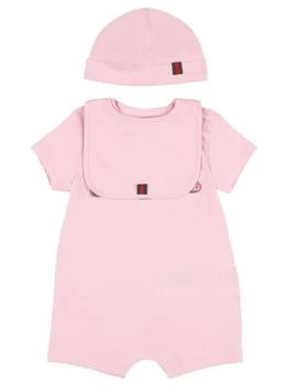 Gucci | Logo Print Cotton Romper, Hat & Bib 独家减免邮费